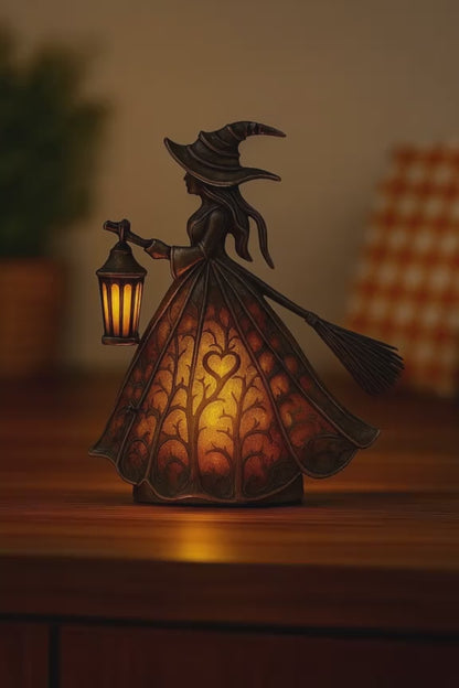 🧙‍‍♀️ Lampa na Halloween z czarownicą, straszny gotycka latarnia, wyjątkowa dekoracyjna figurka na lampkę stołową, lampka nocna z nogami, odpowiednia do domu, na werandę, do biura, na imprezę, może służyć jako dekoracja na Halloween i prezent.